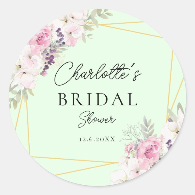 Elegant Boho Bridal Shower   Classic Round Sticker (Front)