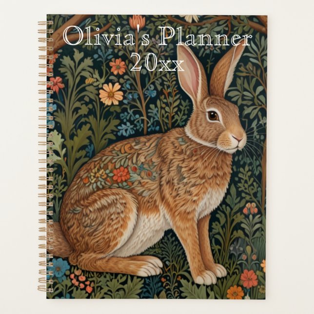 Elegant boho brown woodland rabbit planner (Front)