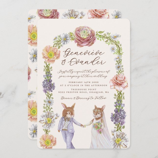 Elegant Boho Bunny Rabbit Love Watercolor Wedding  Invitation (Front/Back)