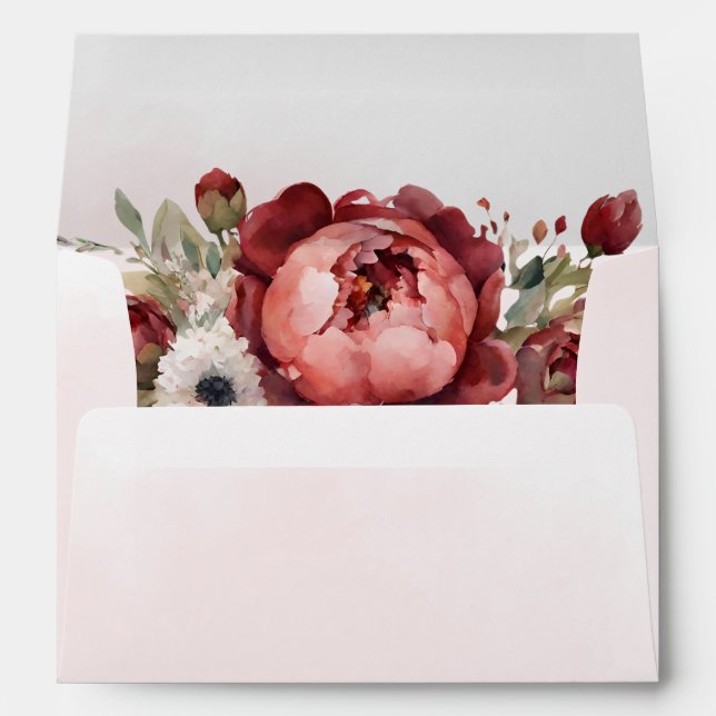 Elegant Boho Burgundy Blush Floral Invitation Envelope (Back (Bottom))
