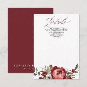 Elegant Boho Burgundy Blush Floral Wedding Enclosure Card
