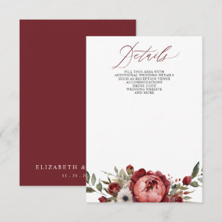 Elegant Boho Burgundy Blush Floral Wedding Enclosure Card