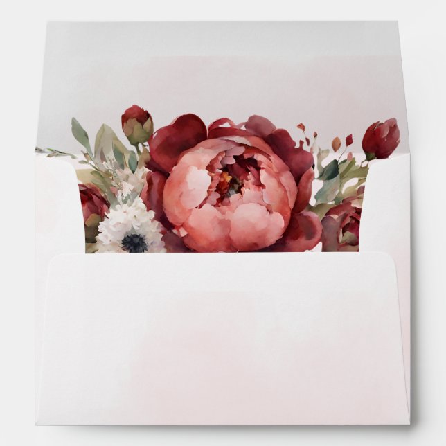 Elegant Boho Burgundy Blush Floral Wedding Envelope (Back (Bottom))