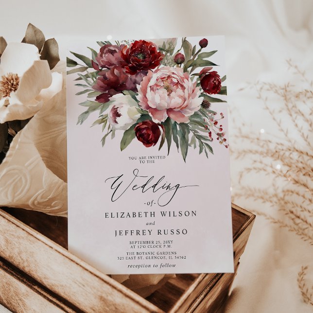 Elegant Boho Burgundy Blush Floral Wedding Invitation (Elegant Boho Burgundy Blush Floral Wedding Invitation)