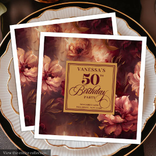 Elegant Boho Burgundy Blush Gold 50th Birthday Napkin