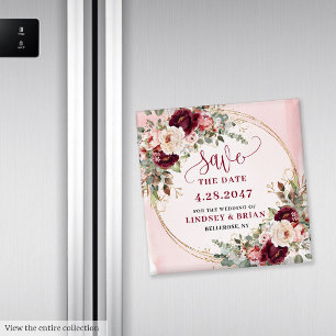 Elegant Boho Burgundy Blush Gold Save the Date Magnet