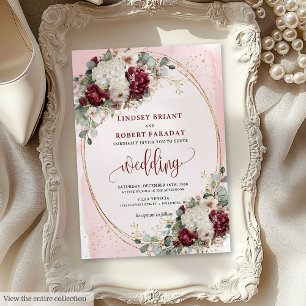 Elegant Boho Burgundy Blush Wedding Invitation 
