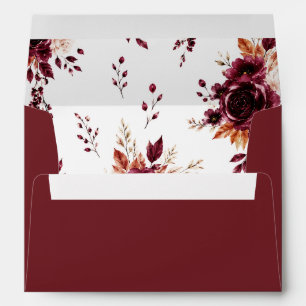 Elegant Boho Burgundy Fall Floral Wedding Envelope