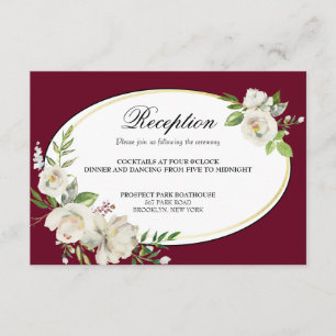 Elegant Boho Burgundy Floral Gold Wedding Receptio Enclosure Card