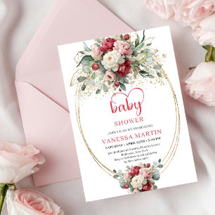Elegant Boho Burgundy White Greenery Baby Shower Invitation