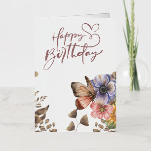 Elegant Boho Butterfly Floral Birthday  Foil Greeting Card