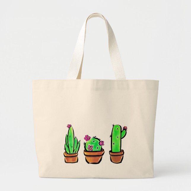 Elegant boho Cactus cacti succulents  Large Tote Bag (Front)