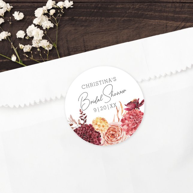 Elegant Boho Chic Floral Bridal Shower Favour Classic Round Sticker (Creator Uploaded)