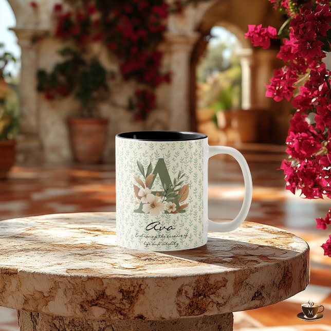 Elegant Boho Chic Floral Monogram Mug for Ava (Creator Uploaded)