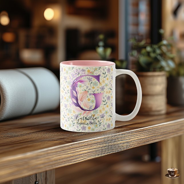 Elegant Boho Chic Floral Monogram Mug - G (Creator Uploaded)