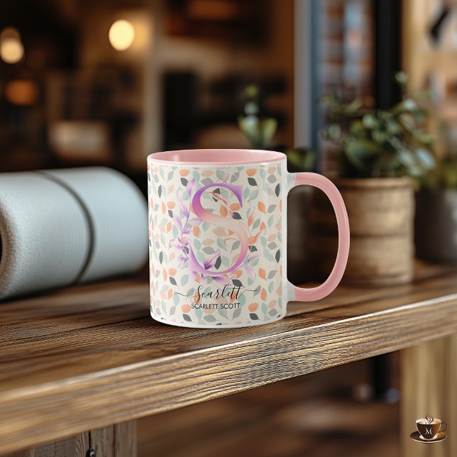 Elegant Boho Chic Floral Monogram Mug - S (Creator Uploaded)