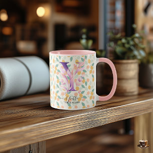 Elegant Boho Chic Floral Monogram Mug - Y