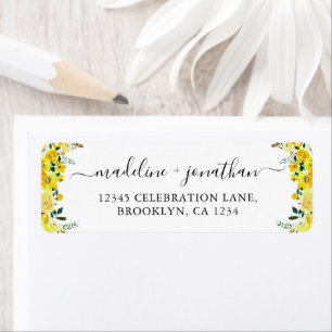 Elegant Boho Chic Floral Mustard Yellow Watercolor Return Address Label