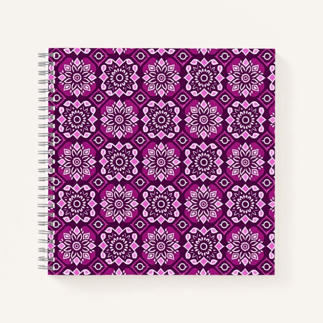 Elegant Boho Chic Geometric Floral Pattern Notebook (Front)