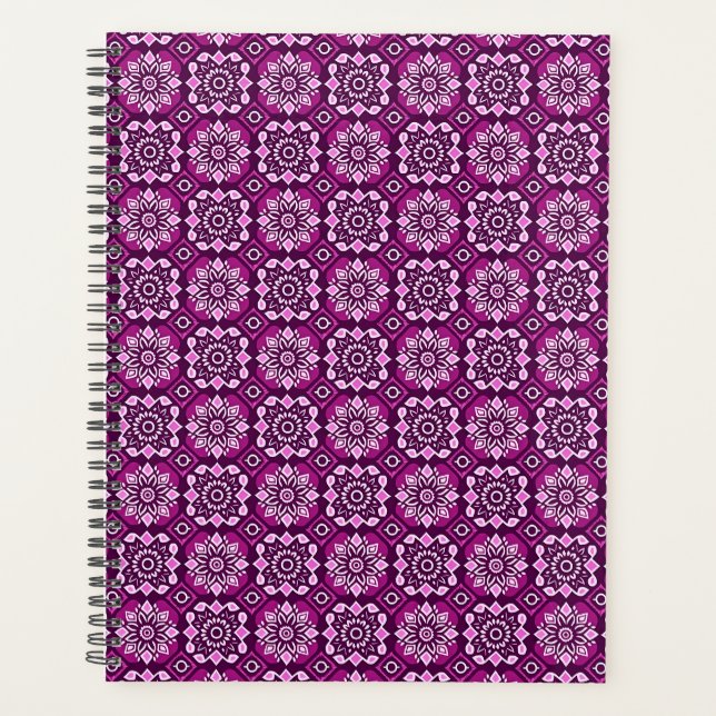Elegant Boho Chic Geometric Floral Pattern Planner (Front)