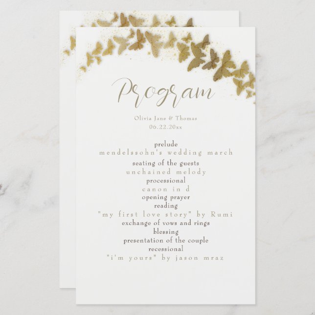Elegant Boho Chic Gold Butterflies Simple Wedding (Front/Back)