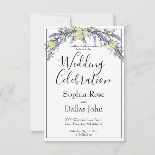 Elegant boho chic Lavender Yellow roses Wedding Invitation