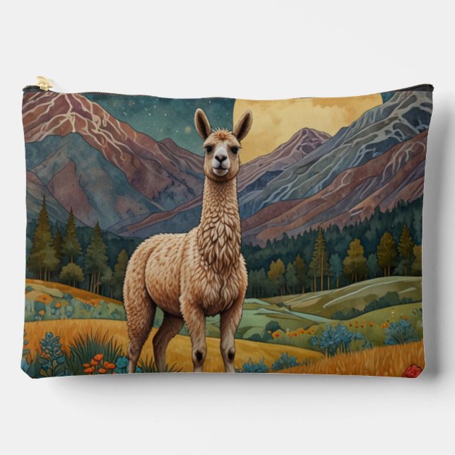Elegant boho chic llama alpaca  accessory pouch (Front)