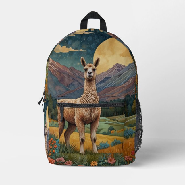 Elegant boho chic llama alpaca  printed backpack (Front)
