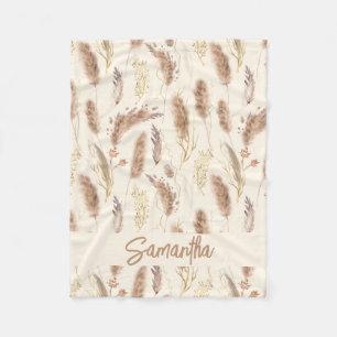 Elegant Boho Chic Pampas Grass Pattern Beige Cream Fleece Blanket