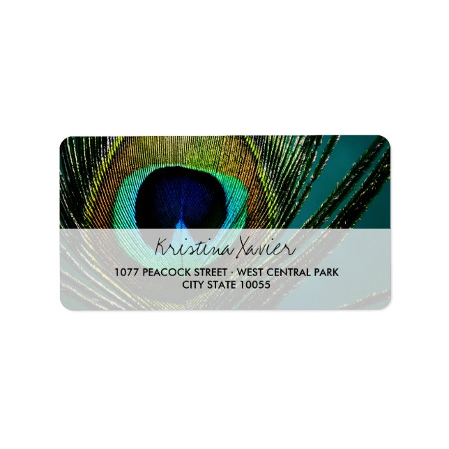 Elegant Boho Chic Peacock Feather Photo Address Label (Front)