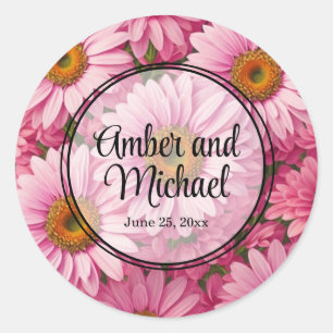 Elegant boho chic pink florals pink daisies  classic round sticker