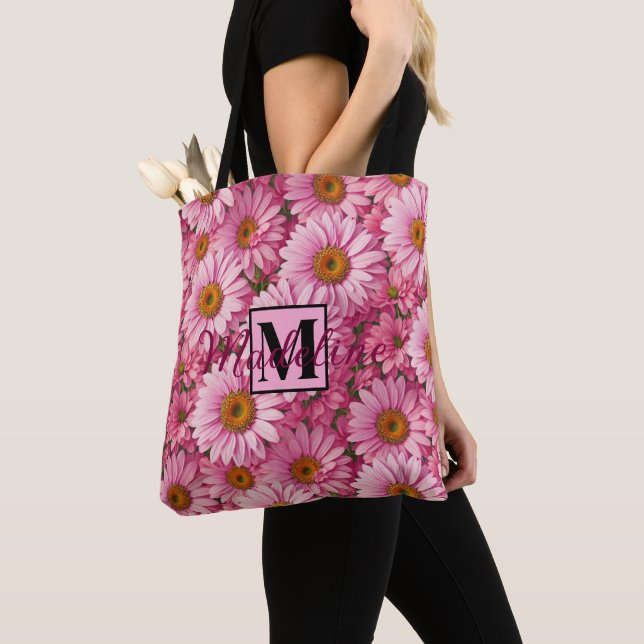 Elegant boho chic pink florals pink daisies  tote bag (Close Up)