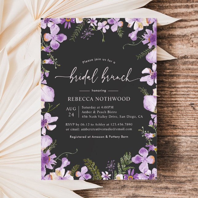 Elegant Boho Chic Purple Bridal Brunch Shower Invitation (Creator Uploaded)