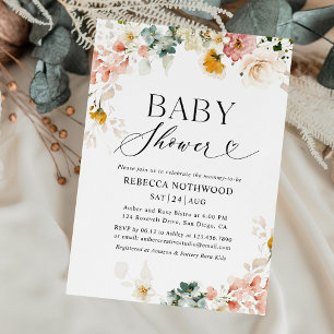 Elegant Boho Chic Watercolor Baby Shower  Invitation