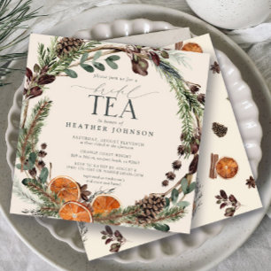 Elegant Boho Citrus Greenery Fall Bridal Tea Invitation
