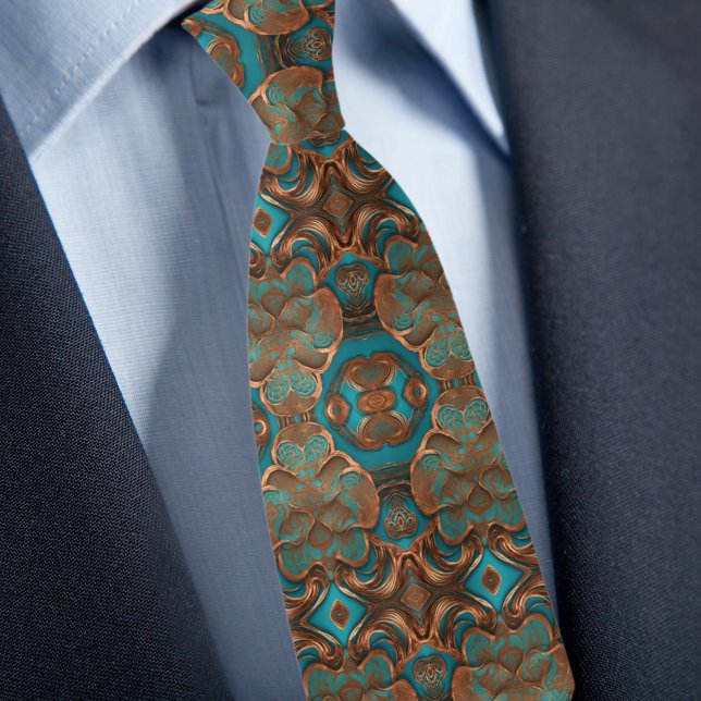 Elegant Boho Copper Turquois Pattern Tie (Creator Uploaded)