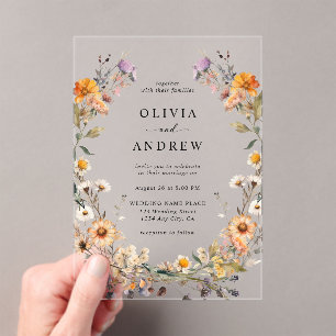 Elegant Boho Country Wildflowers Botanical Wedding Acrylic Invitations