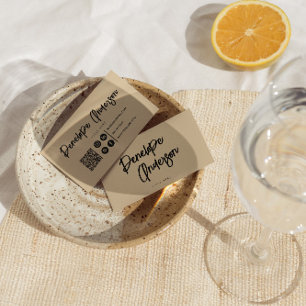 Elegant Boho Cream QR Code Modern Unique Stylish  Business Card