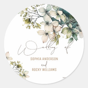 Elegant Boho Cute Wildflower Floral wedding card Classic Round Sticker