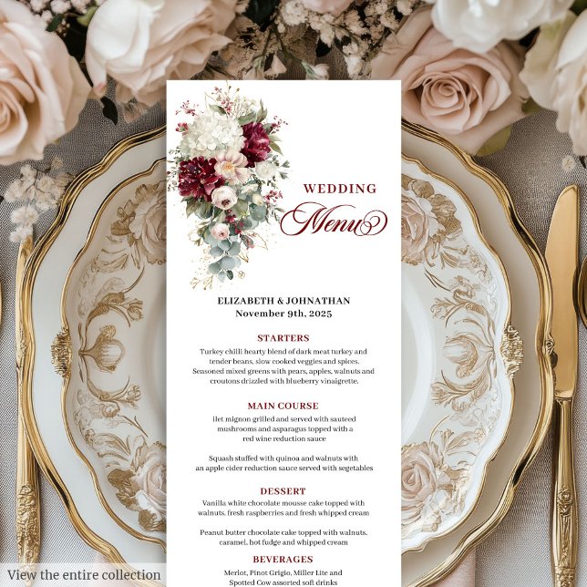 Elegant boho deep red gold roses chic wedding menu (Elegant boho deep red gold roses chic wedding menu)