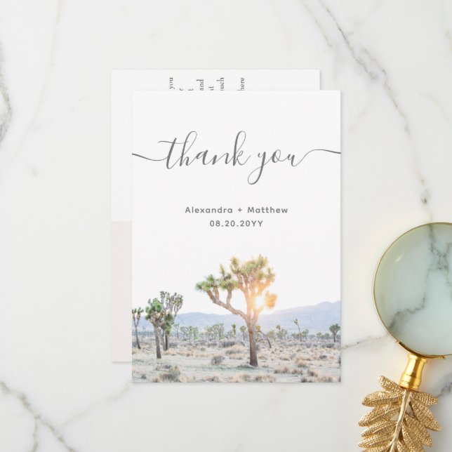 Elegant Boho Desert Greenery Joshua Tree Wedding Thank You Card (Front/Back In Situ)