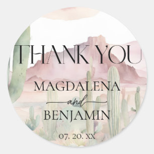 Elegant Boho Desert Landscape Cactus Wedding Classic Round Sticker