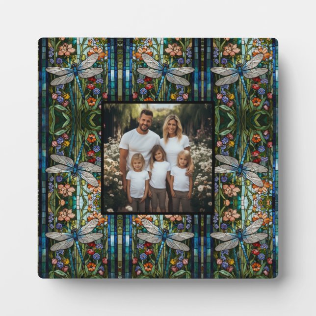 Elegant boho Dragonfly floral stain glass photo  Plaque (Front)