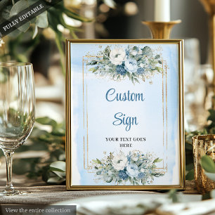 Elegant Boho Dusty Blue Floral Custom Wedding Sign