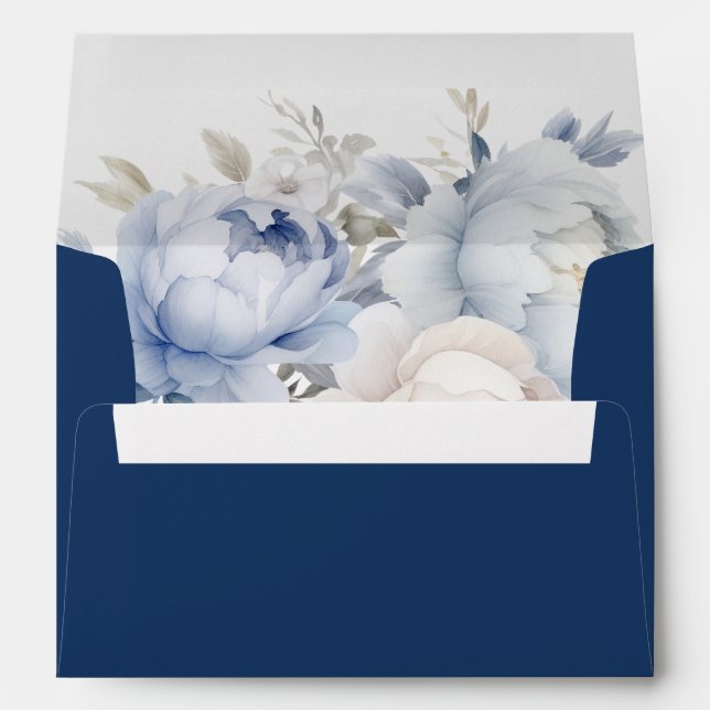 Elegant Boho Dusty Blue Floral Invitation Envelope (Back (Bottom))