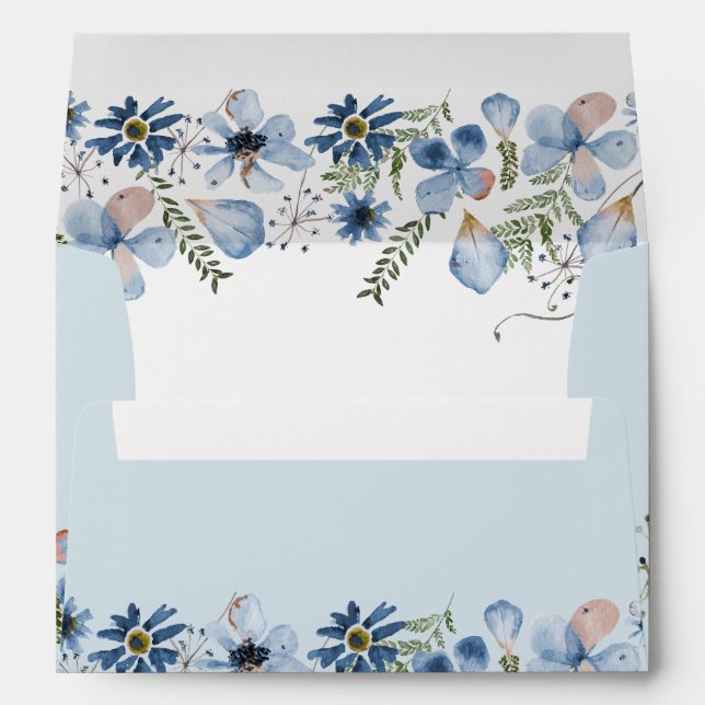 Elegant Boho Dusty Blue Florals 5x7 Card Envelope (Back (Bottom))