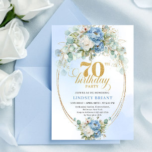 Elegant Boho Dusty Blue Peonies 70th Birthday  Invitation