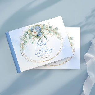 Elegant Boho Dusty Blue Peonies Baby Shower Guest  Book