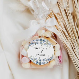 Elegant Boho Dusty Blue Wedding Favours  Classic Round Sticker