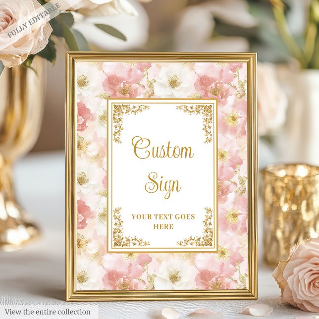 Elegant boho dusty pink flowers gold custom sign (Elegant boho dusty pink flowers gold custom sign)
